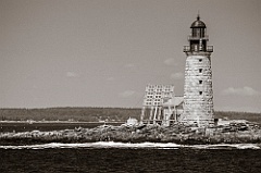 Remote Halfway Rock Lighthouse in Maine - Sepia Tone